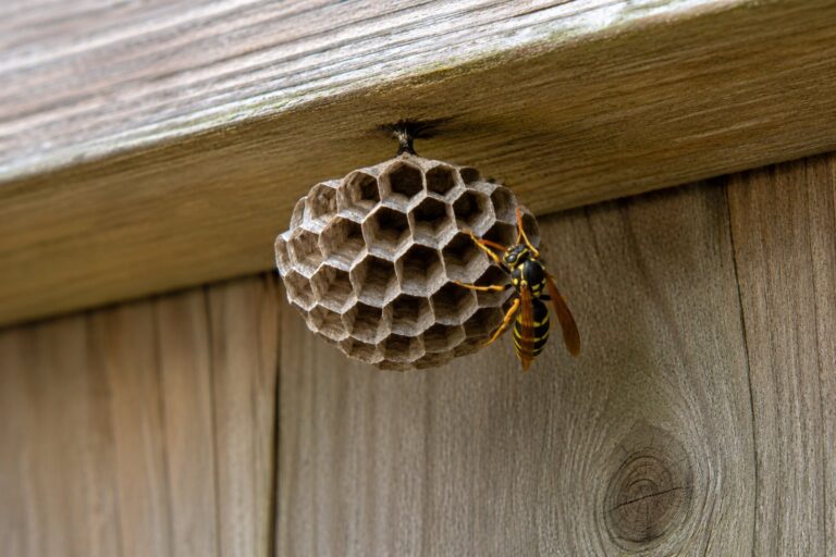 A wasp on a paper nest.